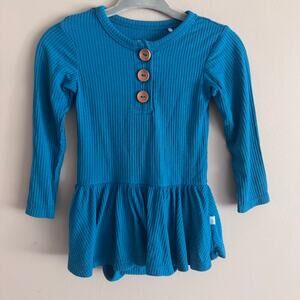 Posh Peanut Bamboo Teal Blue Ribbed Long Sleeve Bodysuit Dress 6-12M Baby Girl